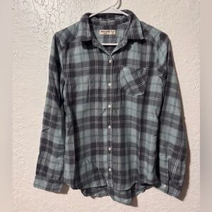 Abercrombie Kids Teal & Grey Long Sleeve Super-soft Button-up  Flannel shirt